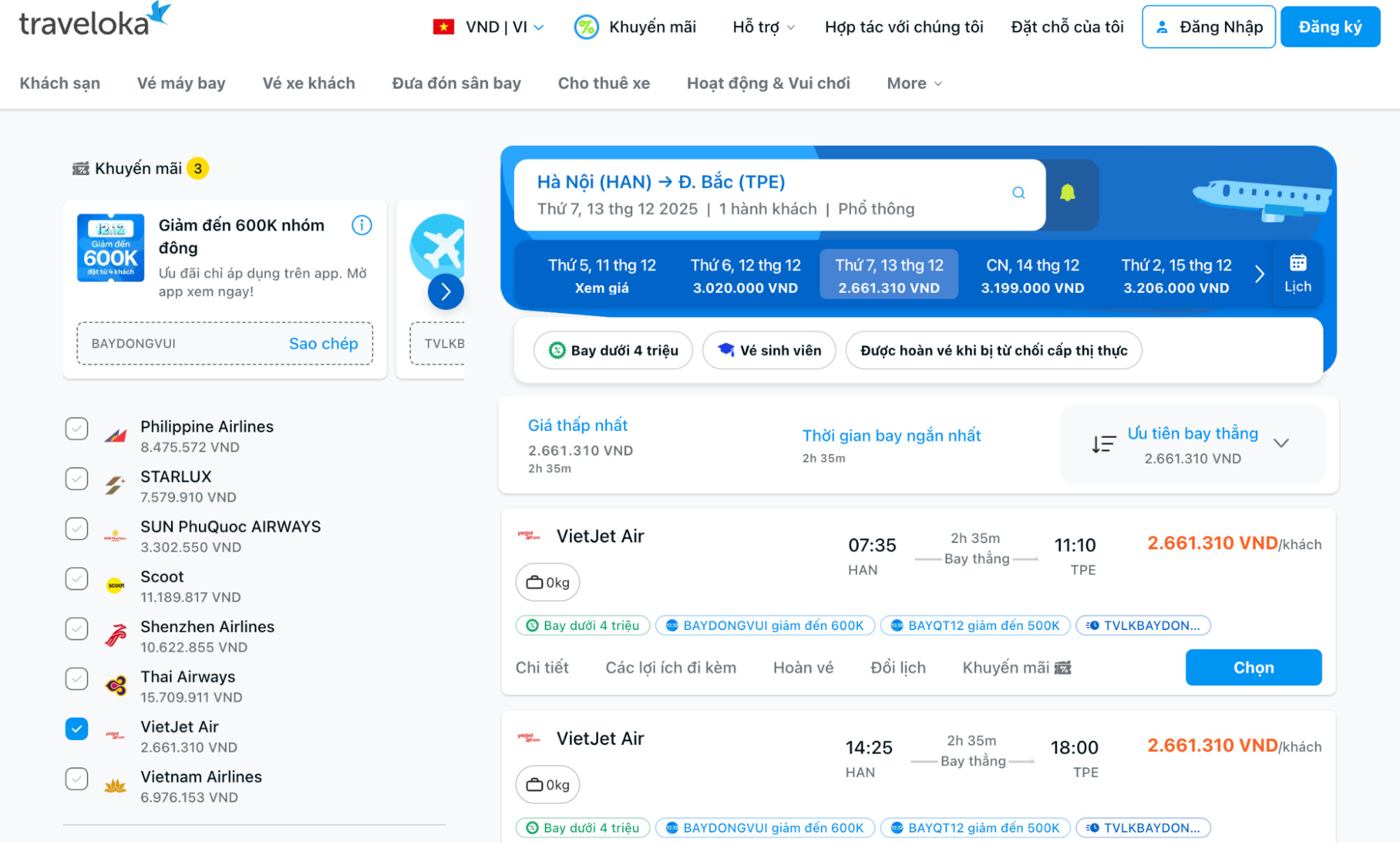 So sánh giá vé của các hãng bay